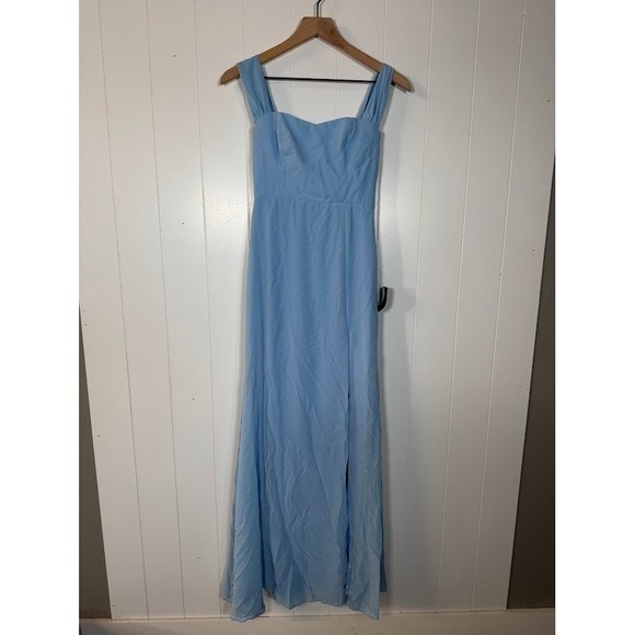 Lulus Light Blue Off-the-Shoulder Sweetheart Neckline Maxi Dress Slit XS - Picture 2 of 15